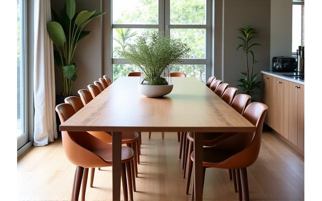 Custom designed wooden dining table with chairs