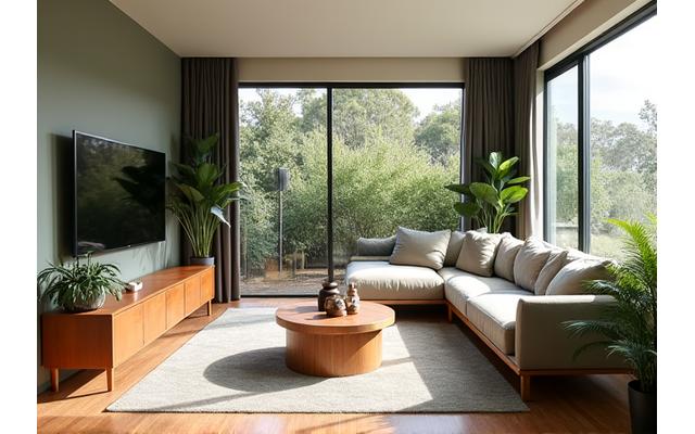 Modern living room interior with custom furniture and tasteful decor