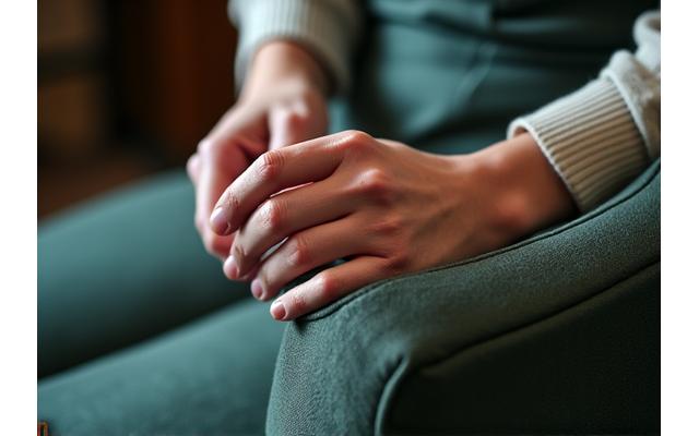Close-up of a craftsman upholstering an armchair with elegant fabric